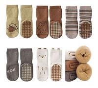 FedMois Pack de 5 Calcetines Térmicos Invierno de Algodón Antideslizantes para Bebé Niño Niña, zorro, 0-1 año