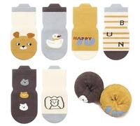 FedMois Pack de 6 Calcetines Térmicos Invierno de Algodón Antideslizantes para Bebé Niño Niña, Oso, 0-12 meses