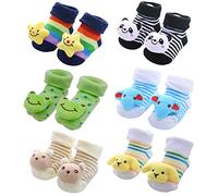 FedMois Pack de 6 Pares Calcetines Antideslizantes para Bebé con Motivo de Animal, 0-9 meses, Niños Color
