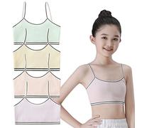 FedMois Sujetador de Niña Algodón Top Básico sin Almohadillas, Pack de 4, Amarillo, Rosa, Verde y Púrpura, 10-12 años