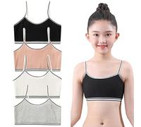 FedMois Sujetador de Niña Algodón Top Básico sin Almohadillas, Pack de 4, Gris, Blanco, Negro y Naranja, 6-8 años