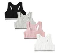 FedMois Sujetador de Niña Algodón Top Básico sin Almohadillas, Pack de 4, Gris, Blanco, Negro y Rosa, 8-10 años