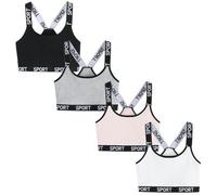 FedMois Sujetador de Niña Algodón Top Básico sin Almohadillas, Pack de 4, Sport, 10-12 años
