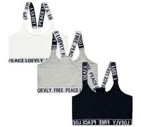 FedMois Sujetador Deportivo de Niña para Entrenamiento Top Sin Costura en Liso, Pack de 3, Gris, Blanco y Negro, 10-12 años