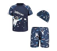 FedMois Traje de Baño para Ninos Conjunto de 3 Piezas Camiseta + Pantalones Cortos + Gorro, Espacio, 3-4 años