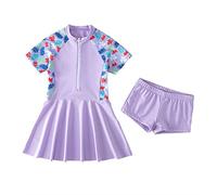 FedMois Traje de baño Tankini de 2 Pieza para Niña, Bañador con Falda + Braguita para la Playa o Piscina, Violeta, 5 años