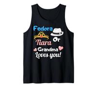 Fedora or Tiara Grandma Loves You Gender Reveal Party Regalo Camiseta sin Mangas