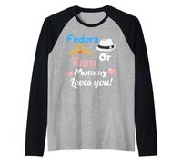 Fedora or Tiara Mommy Loves You Gender Reveal Party Regalo Camiseta Manga Raglan