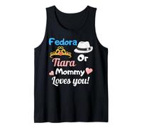 Fedora or Tiara Mommy Loves You Gender Reveal Party Regalo Camiseta sin Mangas