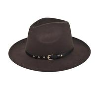 Fedora Sombrero para mujer con cadena de ala ancha, fieltro de lana elegante, 03#_café, Talla única