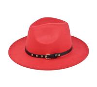 Fedora Sombrero para mujer con cadena de ala ancha, fieltro de lana elegante, 08#_rojo, Talla única