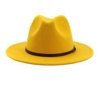 Fedora Sombreros con hebilla de cinturón Ajustable Clásico de ala ancha Fieltro Sombrero de Panamá Sombrero Trilby para Mujeres Hombres (Amarillo)