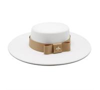 Fedora Trilby Señoras Blanco Bownot Flat Top Fedora Sombrero Banquete Elegante Sombrero De Fieltro Vestido De Novia Gorra 56-58Cm Blanco