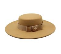 Fedora Trilby Sombrero Fedora con Lazo Blanco para Mujer Sombrero Fedora con Borde Plano Sombrero De Fieltro Elegante para Banquete Gorra para Vestido De Novia 56-58 Cm Camel
