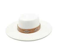 Fedora Trilby Sombreros para Mujer Sombrero De Vestir De Fieltro De ala Ancha De 9,5 Cm Sombrero De Jazz para Hombre De Panamá 56-58 Cm Blanco