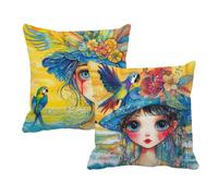 Feeaxeae Juego de 2 Fundas de Cojín 40x40 Lino Abstracto Chica, Fundas Almohada Decorativas para Sofá Cama Salón, Doble Cara Estampado con Cremallera Invisible, Decoración Hogar Moderno Regalo, #b78s