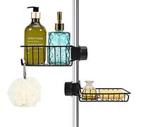 Feebee Estante Ducha sin Taladro 2 Piezas Acero Inoxidable, Estanteria Baño Para Barra de 18-27 mm, Jabonera Champú Gel Ducha Organizador para Bañera y Baño Negro, Diseño Moderno