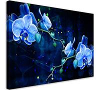 Feeby 1 partes Cuadro en Material Tejido no Tejido Orquídeas Naturaleza Flores 90x60 cm Arte Moderno Decoración De Pared Sala De Estar Abstracción Textura Antecedentes Azúl