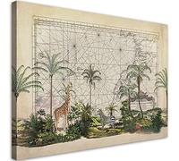 Feeby 1 partes Cuadros en Lienzo Jungla Exótico Palmeras Mapa 90x60 cm Arte Moderno Decoración De Pared Sala De Estar Hojas Animales Naturaleza Verde