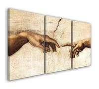 Feeby 3 partes Cuadros en Lienzo Manos Bóveda 120x60 cm Miguel Ángel Reproducción La Creación de Adán Arte Moderno Decoración De Pared Sala De Estar Capilla Sixtina Beige