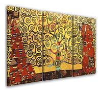Feeby 3 partes Impresión en Lienzo 90x60 cm Gustav Klimt El árbol de la vida Arte decorativo Impresión Artística Dormitorio Beso Collage Amarillo