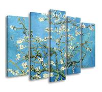 Feeby 5 partes Cuadro en Material Tejido no Tejido 150x100 cm Reproducción Vincent Van Gogh Almendro en flor Arte decorativo Impresión Artística Dormitorio Flores Plantas Naturaleza Azúl
