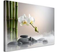 Feeby Cuadro - Cuadros Para Dormitorios - Flor de orquídea piedras bambú spa zen - 30x20 cm - Decoracion Pared - Para el Dormitorio y la Sala de Estar