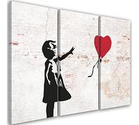 Feeby Cuadro en Lienzo 120x80 cm Globo Corazón Rojo Banksy XXL 3 Piezas Modernos Impresión Artística Calidad fotografica Imagen Decoración De Pared Salon Dormitorio Street Art Colorido
