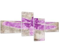 Feeby. Cuadro en lienzo - 4 partes - Cuadros decoración, Imagen impresa en lienzo, Canvas, Tipo Z, 130x70 cm, LIBÉLULA, NATURALEZA, MODERNO, VIOLETA