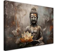 Feeby Cuadro en Lienzo Buda Budismo AI 90x60 cm XXL 1 Pieza Modernos Impresión Calidad fotografica Imagen Decoración De Pared Salon Dormitorio Oficina Pasillo Hotel Spa Zen Yoga Oriente Gris