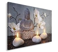 Feeby Cuadro En Lienzo Buda Cultura 70x50 cm 1 Pieza Modernos Impresión Artística Calidad Fotografica Imagen Decoración de Pared Salon Dormitorio Cocina Oficina Pasillo Velas Flores Zen