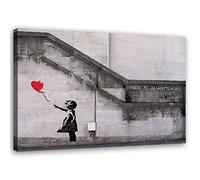 Feeby Cuadro en Lienzo Chica con un Globo XXL 120x80 cm 1 Pieza Modernos Impresión Artística Imagen Decoración de Pared Salon Dormitorio Cocina Oficina Pasillo Arte Callejero Banksy Rojo