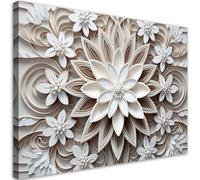 Feeby Cuadro en Lienzo Flor Mandala Oriental AI 90x60 cm XXL 1 Pieza Modernos Impresión Calidad fotografica Imagen Decoración De Pared Salon Dormitorio Oficina Pasillo Hotel Spa Spa Zen Loto Blanco