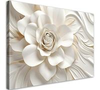 Feeby Cuadro en Lienzo Oro Flores 3D Botánicos 90x60 cm XXL 1 Pieza Modernos Impresión Calidad fotografica Imagen Decoración De Pared Salon Dormitorio Oficina Pasillo Hotel Spa Naturaleza Blanco