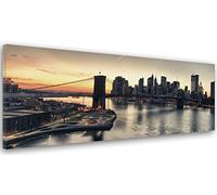 Feeby Cuadro En Lienzo Puente De Brooklyn New York City 150x60 cm 1 Pieza Imagen Decoración de Pared Salon Dormitorio Cocina Oficina Pasillo Ciudad Edificios Rascacielos Arquitectura Agua Vista Negro