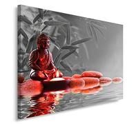 Feeby Cuadro en Lienzo XXL Buda 120x80 cm 1 Pieza Modernos Impresión Artística Imagen Decoración de Pared Salon Dormitorio Cocina Oficina Pasillo Cultura Religión Gris Rojo