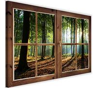 Feeby Cuadro en Lienzo XXL Ventana Falsa 120x80 cm 1 Pieza Impresión Artística Calidad Fotografica Imagen Decoración de Pared Salon Dormitorio Cocina Oficina Pasillo Bosque Otono Multi