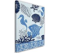 Feeby Cuadro en Material Tejido no Tejido Tema Del Mar Abstracto Peces Conchas 30x45 cm Arte decorativo Impresión Artística Dormitorio Animales Acuáticos Ilustración Azúl