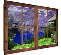 Feeby Cuadro Imagen Ventana Falsa XXL 120x80 cm 1 Pieza Modernos Impresión Artística Calidad Fotografica Imagen Decoración de Pared Salon Dormitorio Cocina Oficina Pasillo Montes Lago Multi