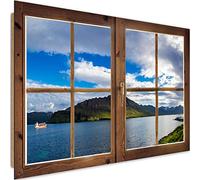 Feeby Cuadro Imagen XXL Ventana Falsa Impresión de Arte Paisaje Naturaleza Azúl 120x80 cm