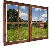 Feeby Cuadro Imagen XXL Ventana Falsa Impresión de Arte Paisaje Prado Verde 120x80 cm