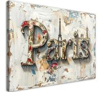 Feeby Cuadros Decoracion Salon Modernos - Lienzos Decorativos - Cartel de París Shabby Chic Vintage - 120x80 cm - Decoracion Pared