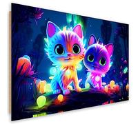 Feeby Cuadros Decorativos Gatos Para niños 45x30 cm 1 Pieza Modernos Impresión Calidad fotografica Imagen Decoración De Pared Salon Dormitorio Oficina Pasillo Hotel Spa Lindo AI Neón Colorido