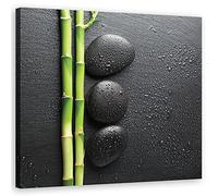 Feeby Cuadros en Lienzo Bambú Gotas de agua Piedras 60x60 cm Arte Moderno Naturaleza muerta Spa Zen Negro