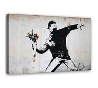 Feeby Cuadros en Lienzo Banksy Mural Grafiti Arte callejero 90x60 cm Arte Moderno Lanzador de flores Caja de flores Negro