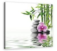 Feeby Cuadros en Lienzo Zen Agua Spa Bambú 60x60 cm Arte Moderno Piedras Orquídea Abstracción Naturaleza muerta Blanco