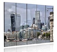 Feeby Frames, Cuadro en Lienzo - 5 Partes - Cuadro impresión, Cuadro decoración, Canvas Tipo C, 100x150 cm, London, Paisaje DE Londres, LA Costa, Rascacielos, Ciudad, Multicolor, Ciudad DE LA Costa