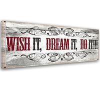 Feeby Frames, Cuadro en Lienzo, Imagen impresión, Pintura decoración, Canvas de una Pieza, 25x70 cm, Wish IT, Dream IT, DO IT, Texto, DISEÑOS, Negro, Rojo, Rural