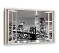 Feeby Imagen Foto 3D Ventana Mural Arte Decorativo New York Blanco y Negro 60x40 cm