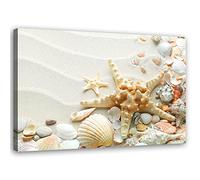 Feeby Impresión en Material Tejido no Tejido Conchas Playa Estrella de mar 60x40 cm Imagen Moderno Imagen Gráfica Pasillo Arena Motivo marítimo Beige